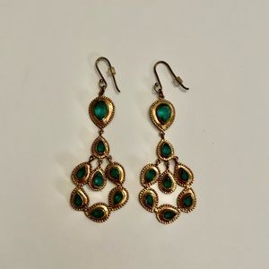 Green and Gold Chandelier Earrings